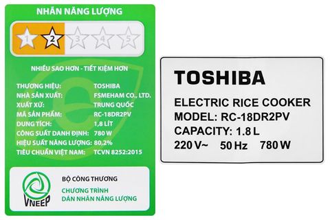 Nồi cơm điện tử Toshiba 1.8 lít RC-18DR2PV(K)