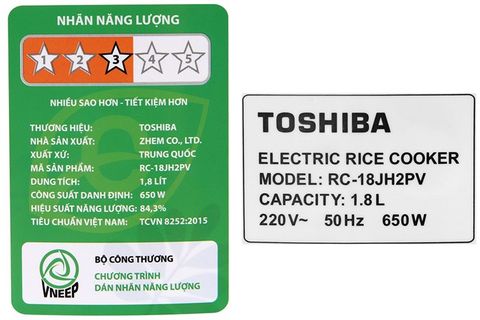 Nồi cơm nắp gài Toshiba 1.8 lít RC-18JH2PV(B)