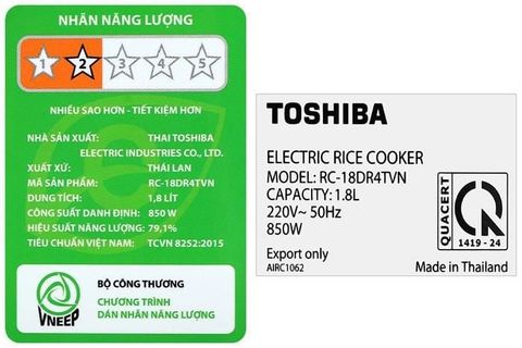 Nồi cơm điện tử Toshiba 1.8 lít RC-18DR4TVN(H)
