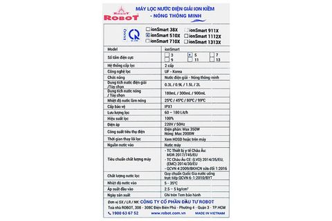 Máy lọc nước điện giải ion kiềm nóng nguội ROBOT IonSmart 510X 5 tấm điện cực