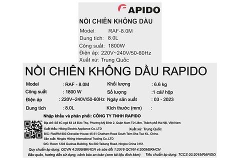 Nồi chiên không dầu Rapido RAF-9.0M 9 lít