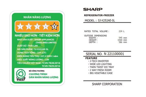 Tủ lạnh Sharp Inverter 224 lít SJ-X252AE-SL