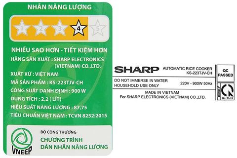 Nồi cơm nắp gài Sharp 2.2 lít KS-223TJV-CH