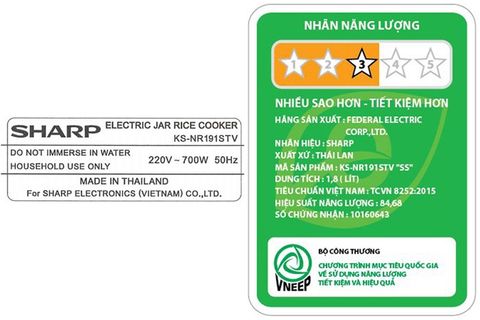 Nồi cơm nắp gài Sharp 1.8 lít KS-NR191STV