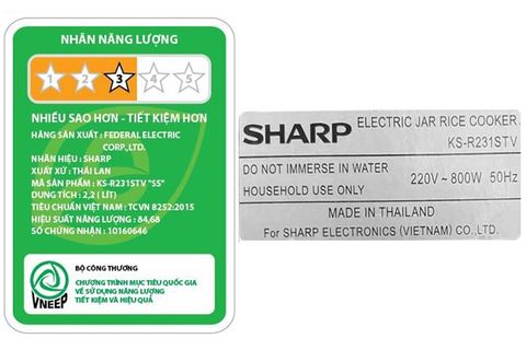 Nồi cơm nắp gài Sharp 2.2 lít KS-R231STV