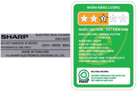 Nồi cơm nắp rời Sharp 2.2 lít KSH-D22V