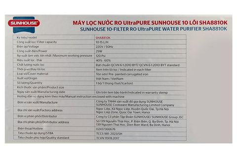 Máy lọc nước RO Sunhouse UltraPURE SHA8810K 10 lõi