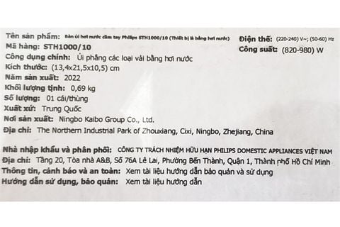 Bàn ủi hơi nước cầm tay Philips STH1000/10 980W