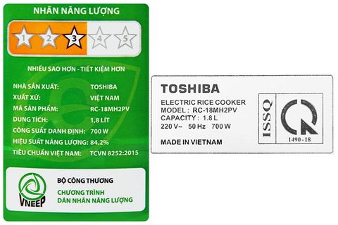 Nồi cơm nắp rời Toshiba 1.8 lít RC-18MH2PV(F)