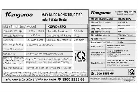 Bình nóng lạnh Kangaroo 4500W KGWD45P2