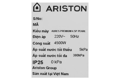 Bình nóng lạnh Ariston 4500W AURES PREMIUM 4.5P PEARL