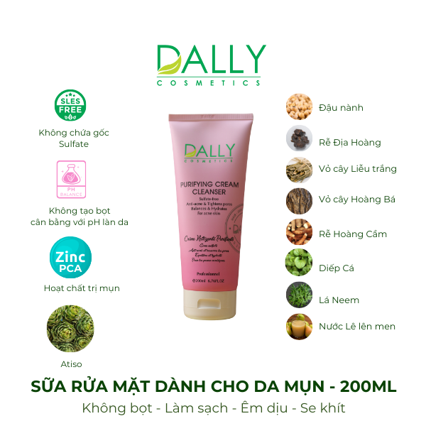  D102 Sữa rửa mặt dành cho da mụn - PURIFYING CREAM CLEANSER 200ml 