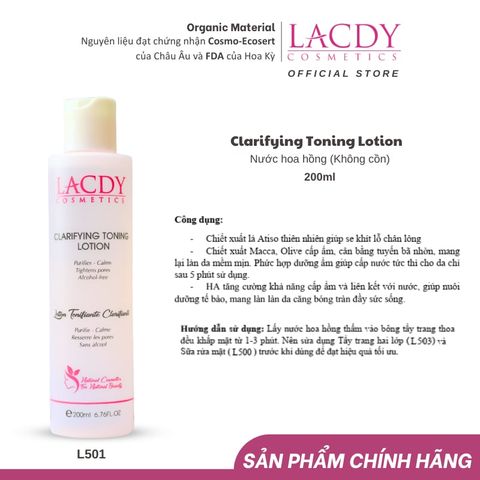  Nước hoa hồng (không cồn) CLARIFYING TONING LOTION (200ml) - L501 
