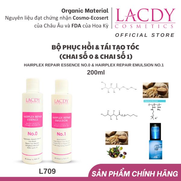  Bộ sản phẩm phục hồi - tái tạo tóc hư tổn Lacdy - Chai số 0 (200ml) & chai số 1 (200ml) L706 L707 