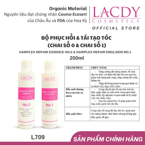  Bộ sản phẩm phục hồi - tái tạo tóc hư tổn Lacdy - Chai số 0 (200ml) & chai số 1 (200ml) L706 L707 