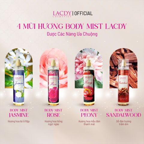  Body Mist SANDALWOOD, xịt thơm nam hương gỗ đàn hương (250ml) - Lacdy [Chính Hãng] 