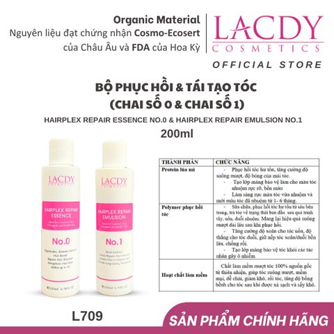  Bộ sản phẩm phục hồi - tái tạo tóc hư tổn Lacdy - Chai số 0 (200ml) & chai số 1 (200ml) L706 L707 