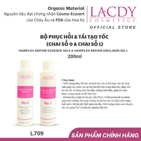  Bộ sản phẩm phục hồi - tái tạo tóc hư tổn Lacdy - Chai số 0 (200ml) & chai số 1 (200ml) L706 L707 