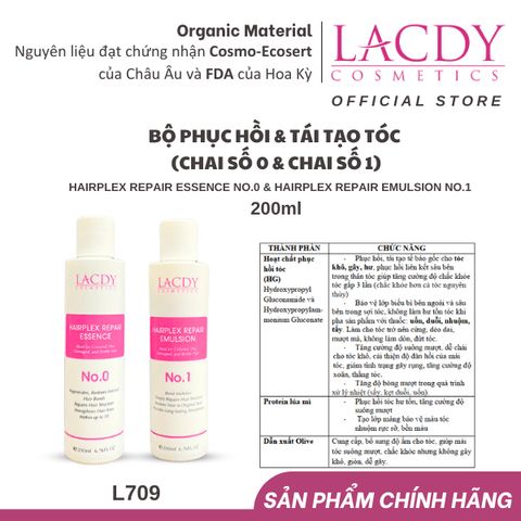  Bộ sản phẩm phục hồi - tái tạo tóc hư tổn Lacdy - Chai số 0 (200ml) & chai số 1 (200ml) L706 L707 