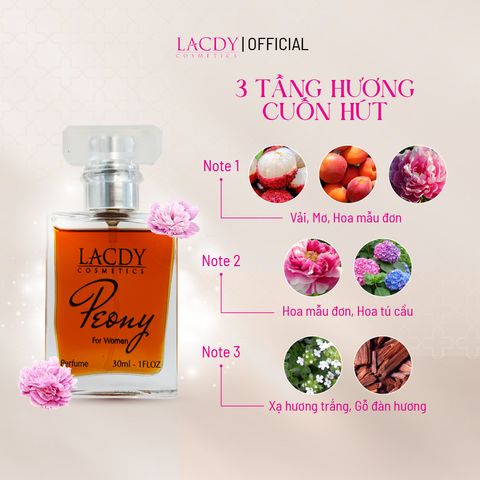  Nước hoa nữ PEONY hương hoa mẫu đơn ngọt ngào (30ml) - Lacdy [Chính Hãng] 
