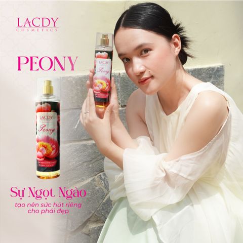  Body Mist PEONY, xịt thơm nữ hương hoa mẫu đơn ngọt ngào (250ml) - Lacdy [Chính Hãng] 