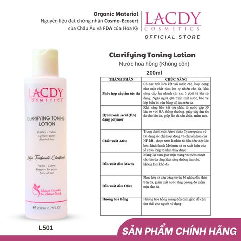  Nước hoa hồng (không cồn) CLARIFYING TONING LOTION (200ml) - L501 