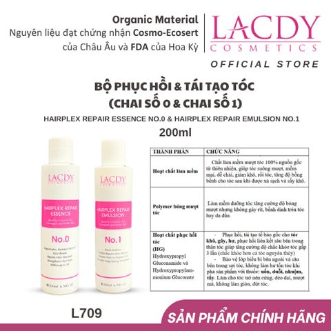  Bộ sản phẩm phục hồi - tái tạo tóc hư tổn Lacdy - Chai số 0 (200ml) & chai số 1 (200ml) L706 L707 