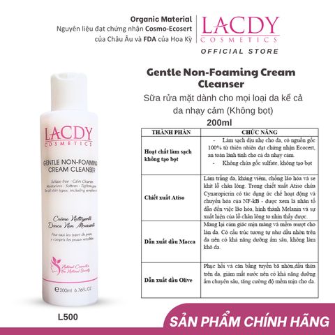  Sữa rửa mặt dành cho mọi loại da (không bọt) GENTLE NON-FOAMING CREAM CLEANSER (200ml) - L500 