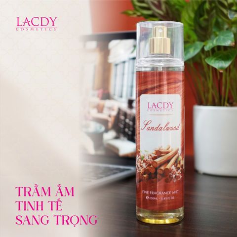  Body Mist SANDALWOOD, xịt thơm nam hương gỗ đàn hương (250ml) - Lacdy [Chính Hãng] 