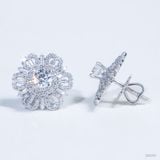  Bông tai Hoa đính baguette ổ 5,0mm Bạc S925 xi kim Chủ Mois Round D tấm mois  SEE092 