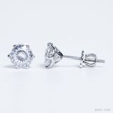  Bông tai 6 chấu chốt ren ổ 6.3mm Bạc S925 xi kim Chủ Mois Round Portuguese D không tấm  SEE073 