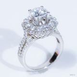  Nhẫn nữ Halo hoa  ổ 7,2mm Bạc S925 xi kim Chủ Mois Round D tấm mois  SRE016 