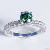  Nhẫn nữ Đơn giản đai tấm ổ 6,3mm Bạc S925 xi kim Chủ Mois Round Green tấm mois  SRE069 