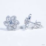  Bông tai Bông hoa hạt thóc chốt ren ổ 4,5mm Bạc S925 xi kim Chủ Mois Round D tấm mois  SEE083 