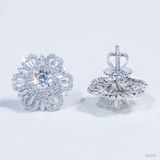  Bông tai Hoa đính baguette ổ 5,0mm Bạc S925 xi kim Chủ Mois Round D tấm mois  SEE092 