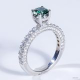  Nhẫn nữ Đơn giản đai tấm ổ 6,3mm Bạc S925 xi kim Chủ Mois Round Green tấm mois  SRE069 