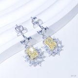  Bông tai thả chốt ren ổ chữ nhật 6x8mm Bạc S925 xi kim Chủ Nam phi Radiant Light Yellow tấm cz  SEE148 