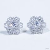  Bông tai Hoa đính baguette ổ 5,0mm Bạc S925 xi kim Chủ Mois Round D tấm mois  SEE092 