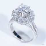  Nhẫn nữ Halo hoa  ổ 7,2mm Bạc S925 xi kim Chủ Mois Round D tấm mois  SRE016 