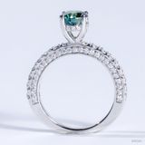  Nhẫn nữ Đơn giản đai tấm ổ 6,3mm Bạc S925 xi kim Chủ Mois Round Green tấm mois  SRE069 