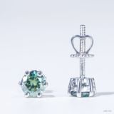  Bông tai 6 chấu chốt ren ổ 5,0mm Bạc S925 xi kim Chủ Mois Round Green không tấm  SEE104 