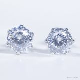  Bông tai 6 chấu chốt ren ổ 6.3mm Bạc S925 xi kim Chủ Mois Round Portuguese D không tấm  SEE073 