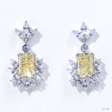  Bông tai thả chốt ren ổ chữ nhật 6x8mm Bạc S925 xi kim Chủ Nam phi Radiant Light Yellow tấm cz  SEE148 