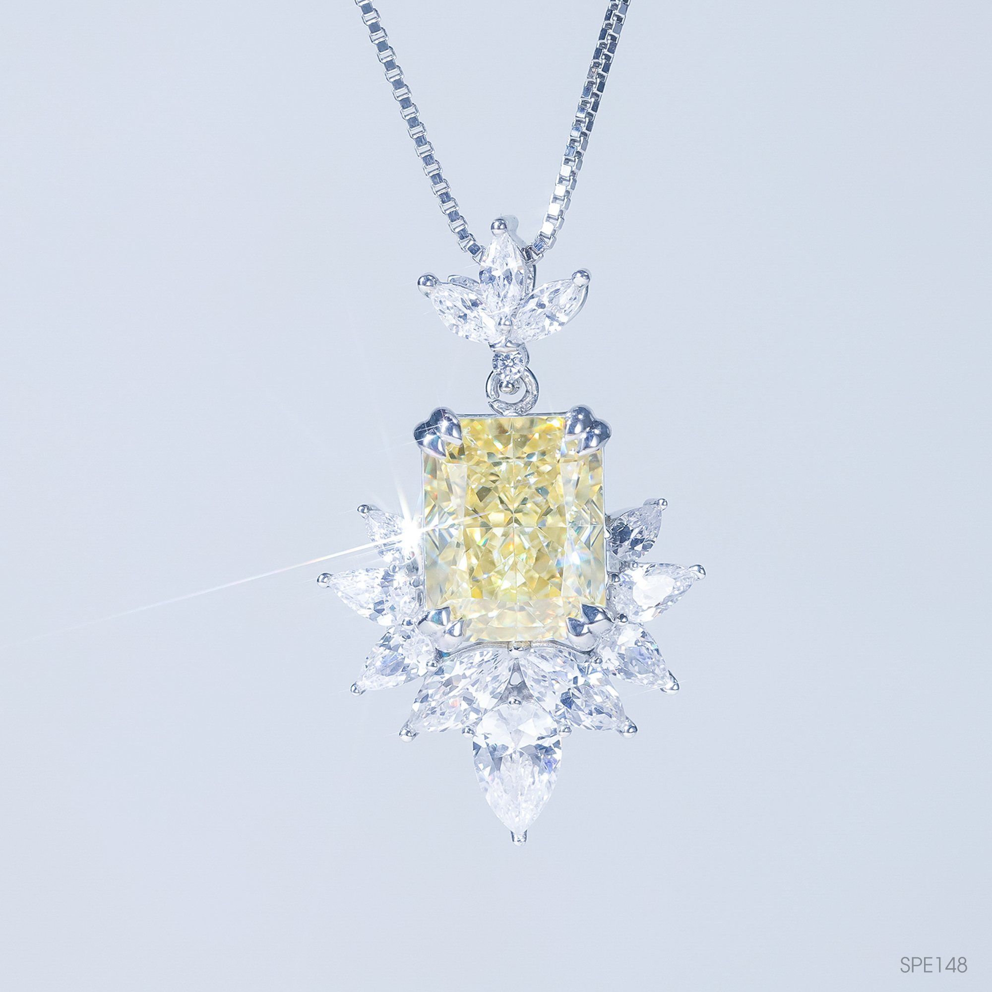  Mặt dây Royal ổ chữ nhật 8x10mm Bạc S925 xi kim Chủ Nam phi Radiant Light Yellow tấm cz  SPE148 