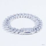  Lắc tay Cuban Bản 12mm Bạc S925 xi kim Không chủ  tấm cz Dài 18cm SBE021 