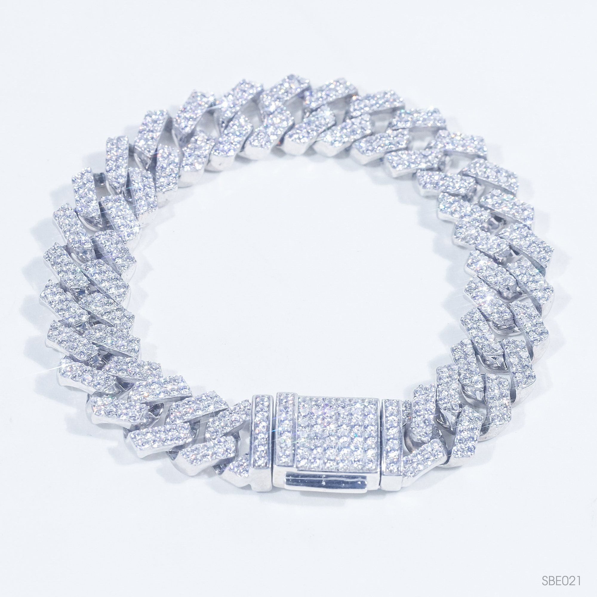  Lắc tay Cuban Bản 12mm Bạc S925 xi kim Không chủ  tấm cz Dài 18cm SBE021 