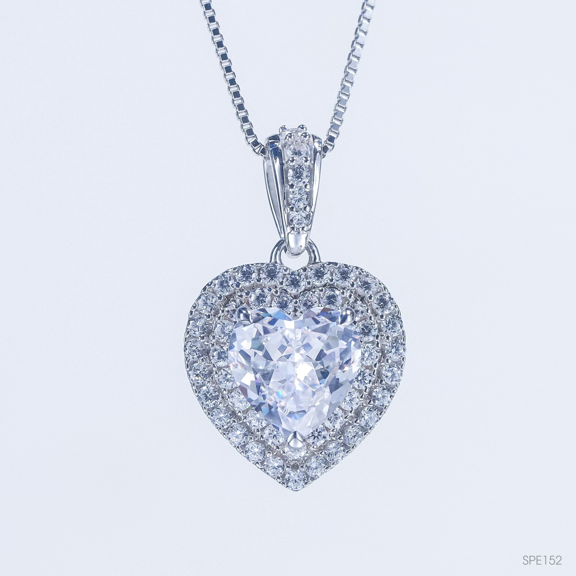  Mặt dây Double halo ổ heart 9mm Bạc S925 xi kim Chủ Nam phi Heart D tấm cz  SPE152 