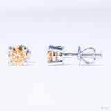  Bông tai 4 chấu chốt ren ổ 5,0mm Bạc S925 xi kim Chủ Mois Round Champange không tấm  SEE101 