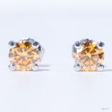  Bông tai 4 chấu chốt ren ổ 5,0mm Bạc S925 xi kim Chủ Mois Round Champange không tấm  SEE101 