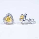  Bông tai Trái tim Halo chốt ren ổ 7mm Bạc S925 xi kim Chủ Nam phi Heart Light Yellow tấm cz  SEE152 